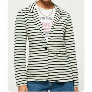 Superdry striped nautical ecru navy jersey blazer size Small